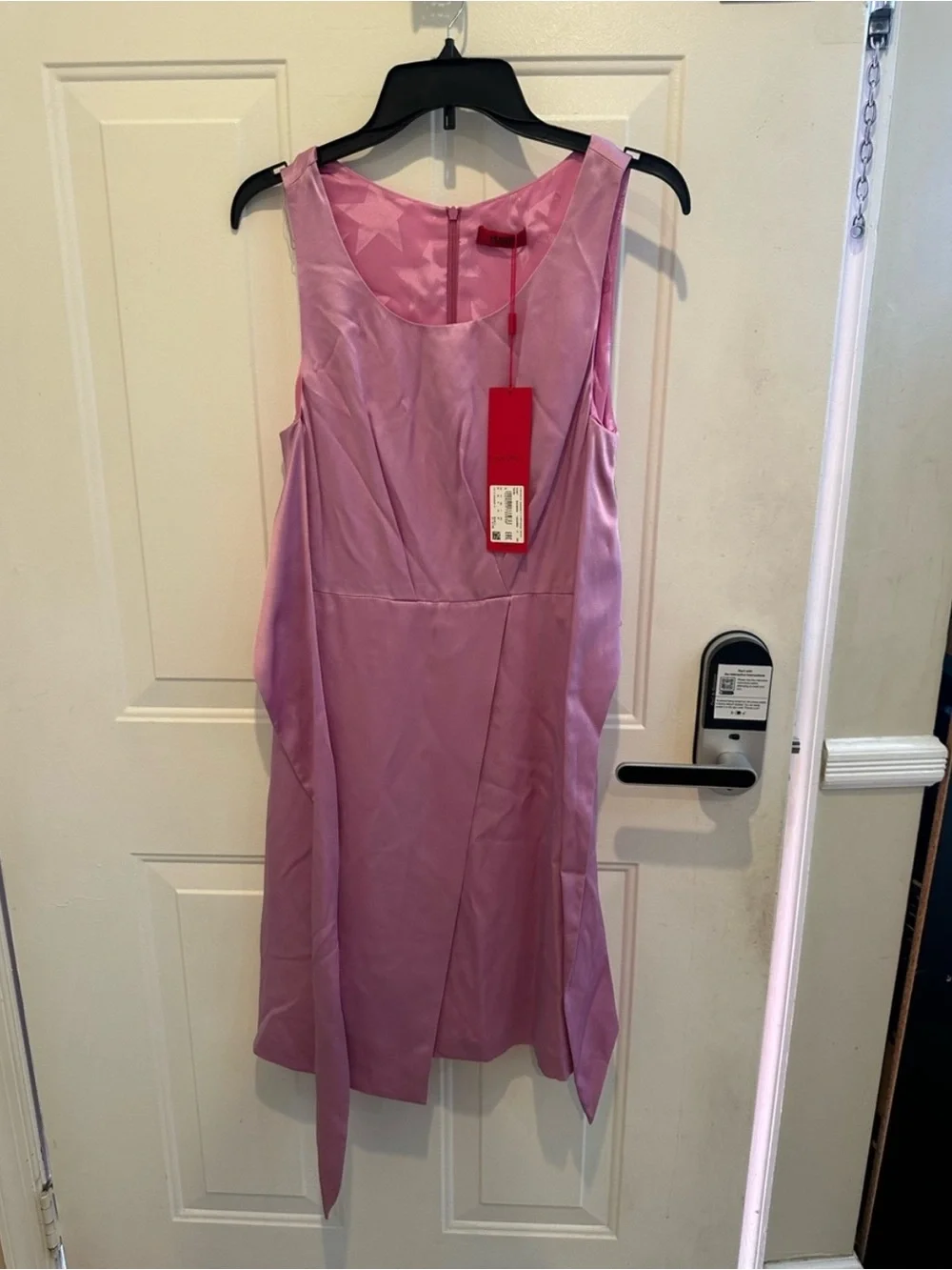 HUGO Pink Satin Sleeveless Tie Dress